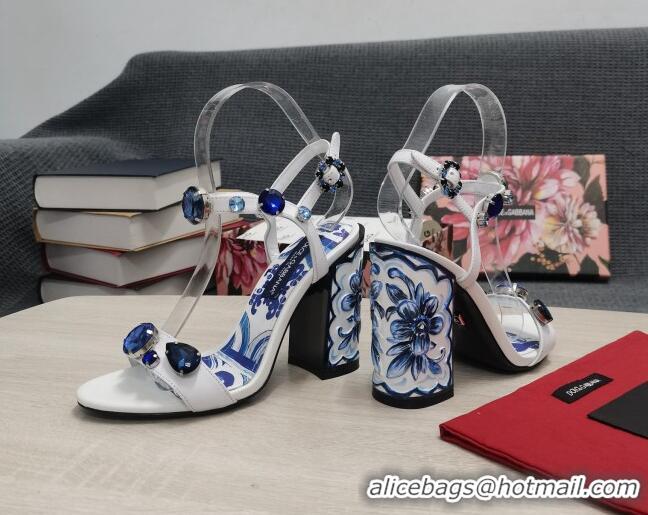 Stylish Dolce&Gabbana DG Print Calf Leather High Heel Sandals 11cm White 082574