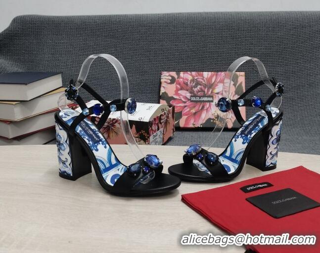 Charming Dolce&Gabbana DG Print Calf Leather High Heel Sandals 11cm Black 082575