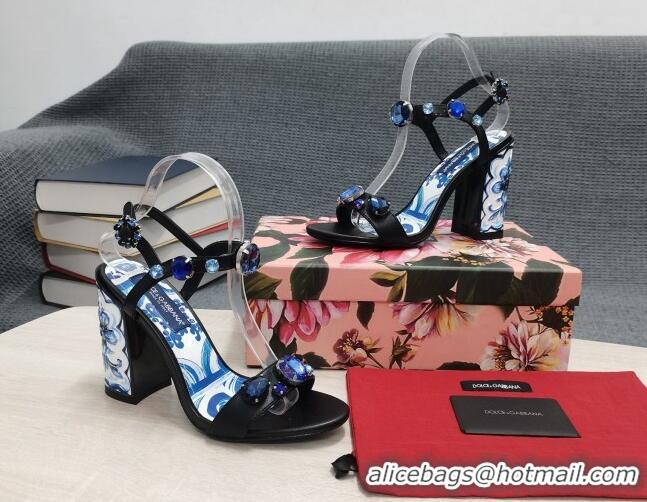 Charming Dolce&Gabbana DG Print Calf Leather High Heel Sandals 11cm Black 082575