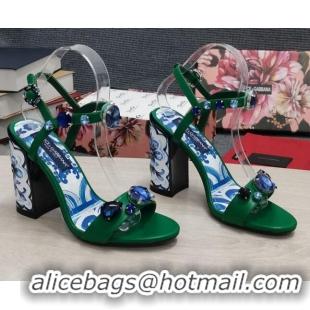 Classic Hot Dolce&Gabbana DG Print Calf Leather High Heel Sandals 11cm Green 082576