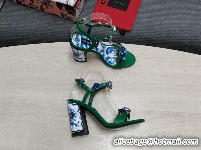 Classic Hot Dolce&Gabbana DG Print Calf Leather High Heel Sandals 11cm Green 082576