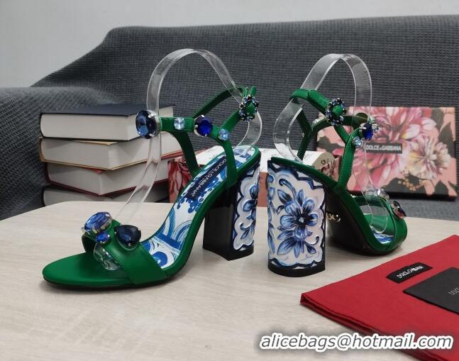 Classic Hot Dolce&Gabbana DG Print Calf Leather High Heel Sandals 11cm Green 082576