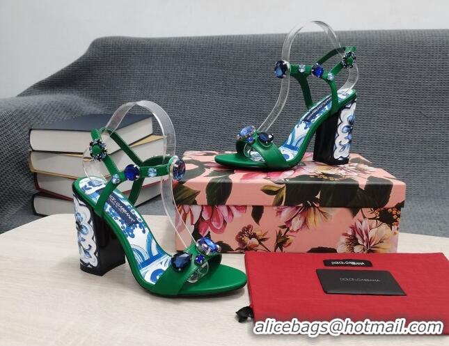 Classic Hot Dolce&Gabbana DG Print Calf Leather High Heel Sandals 11cm Green 082576