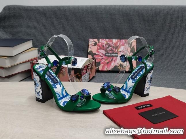 Classic Hot Dolce&Gabbana DG Print Calf Leather High Heel Sandals 11cm Green 082576