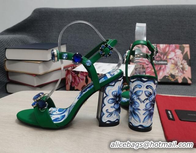 Classic Hot Dolce&Gabbana DG Print Calf Leather High Heel Sandals 11cm Green 082576