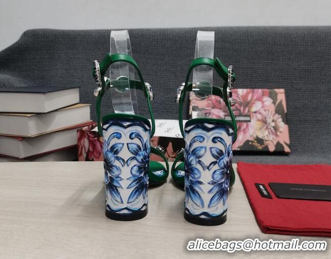 Classic Hot Dolce&Gabbana DG Print Calf Leather High Heel Sandals 11cm Green 082576