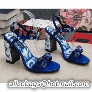 Good Quality Dolce&Gabbana DG Print Calf Leather High Heel Sandals 11cm Blue 082577