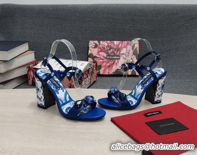 Good Quality Dolce&Gabbana DG Print Calf Leather High Heel Sandals 11cm Blue 082577