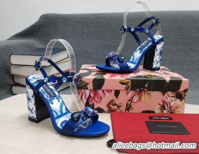 Good Quality Dolce&Gabbana DG Print Calf Leather High Heel Sandals 11cm Blue 082577