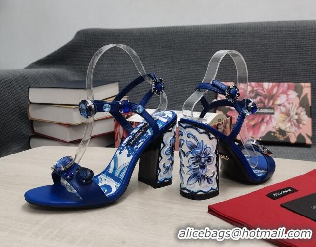 Good Quality Dolce&Gabbana DG Print Calf Leather High Heel Sandals 11cm Blue 082577