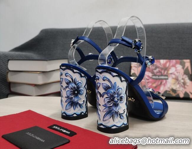 Good Quality Dolce&Gabbana DG Print Calf Leather High Heel Sandals 11cm Blue 082577