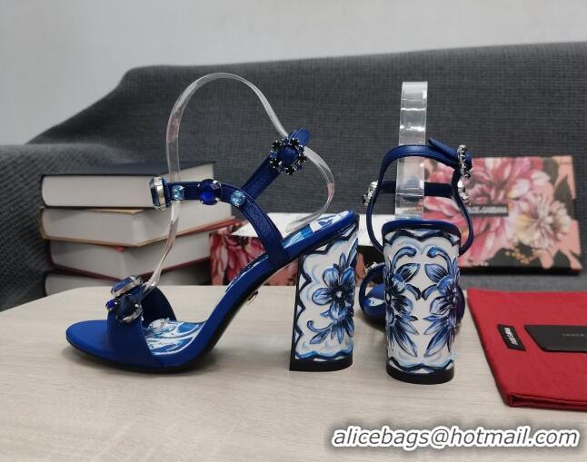 Good Quality Dolce&Gabbana DG Print Calf Leather High Heel Sandals 11cm Blue 082577