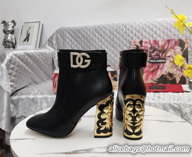 Sumptuous Dolce&Gabbana Calfskin Heel Ankle Boots 10.5cm with Crystal DG Black 090838