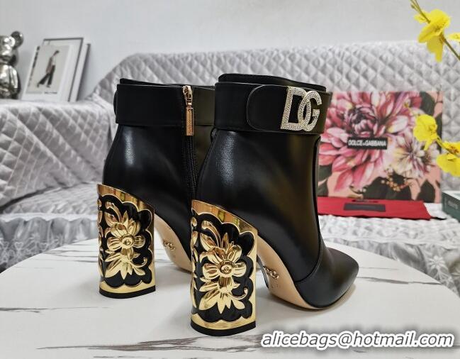 Sumptuous Dolce&Gabbana Calfskin Heel Ankle Boots 10.5cm with Crystal DG Black 090838