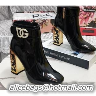 Best Grade Dolce&Gabbana Patent Leather Heel Ankle Boots 10.5cm with Crystal DG Black 090840