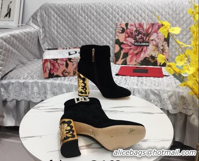 Pretty Style Dolce&Gabbana Suede Heel Ankle Boots 10.5cm with Crystal DG Black 090842