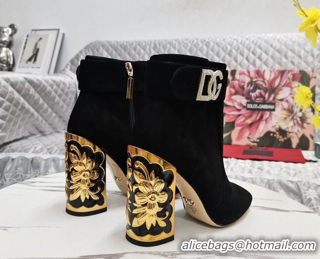 Pretty Style Dolce&Gabbana Suede Heel Ankle Boots 10.5cm with Crystal DG Black 090842