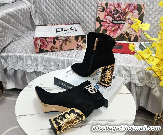 Pretty Style Dolce&Gabbana Suede Heel Ankle Boots 10.5cm with Crystal DG Black 090842