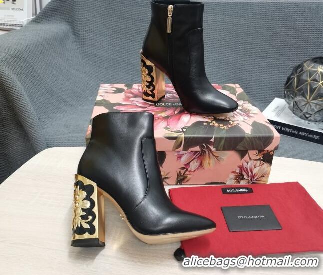 Top Grade Dolce&Gabbana Calfskin Heel Ankle Boots 10.5cm Black 090843