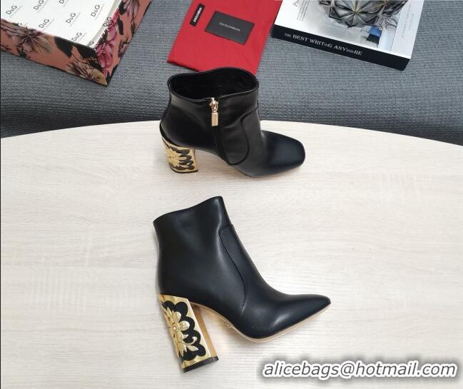 Top Grade Dolce&Gabbana Calfskin Heel Ankle Boots 10.5cm Black 090843