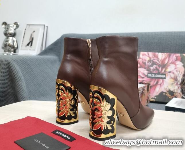 Top Design Dolce&Gabbana Calfskin Heel Ankle Boots 10.5cm Brown 090845