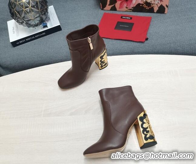 Top Design Dolce&Gabbana Calfskin Heel Ankle Boots 10.5cm Brown 090845