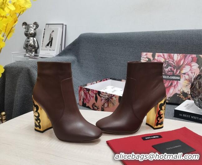 Top Design Dolce&Gabbana Calfskin Heel Ankle Boots 10.5cm Brown 090845