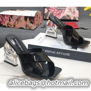 Good Looking Dolce&Gabbana DG Patent Leather Slide Sandals 10.5cm Black 090847