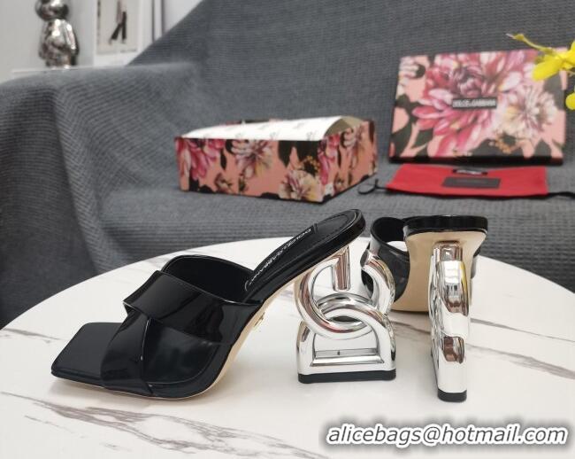 Good Looking Dolce&Gabbana DG Patent Leather Slide Sandals 10.5cm Black 090847