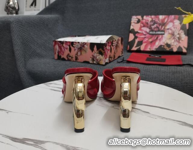 Luxurious Dolce&Gabbana DG Patent Leather Slide Sandals 10.5cm Red 090848