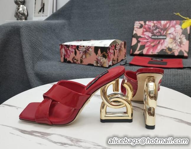 Luxurious Dolce&Gabbana DG Patent Leather Slide Sandals 10.5cm Red 090848