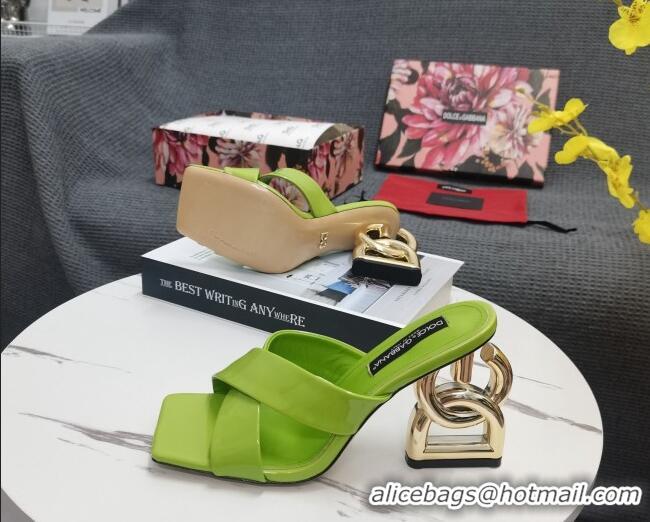 Hot Style Dolce&Gabbana DG Patent Leather Slide Sandals 10.5cm Green 090849