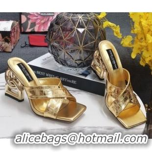 Most Popular Dolce&Gabbana DG Embossed Leather Slide Sandals 10.5cm Gold 090851