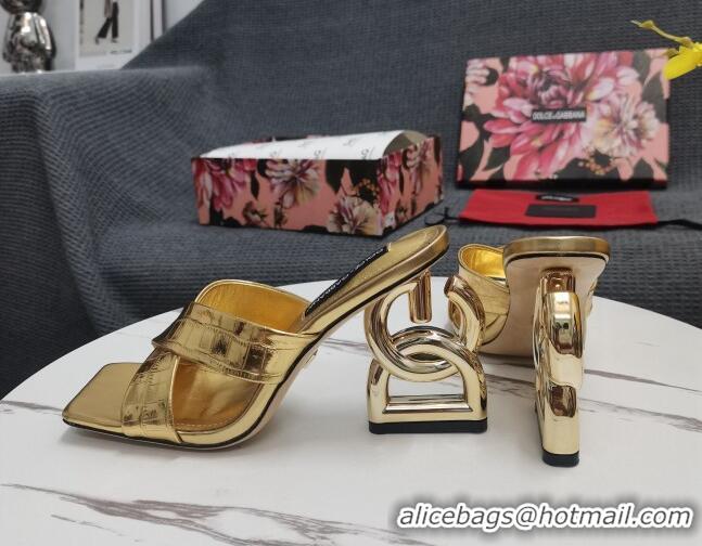 Most Popular Dolce&Gabbana DG Embossed Leather Slide Sandals 10.5cm Gold 090851