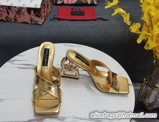 Most Popular Dolce&Gabbana DG Embossed Leather Slide Sandals 10.5cm Gold 090851