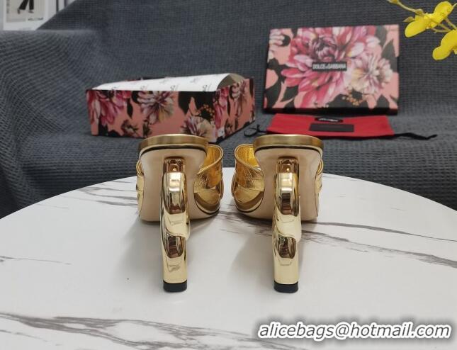 Most Popular Dolce&Gabbana DG Embossed Leather Slide Sandals 10.5cm Gold 090851