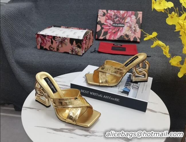 Most Popular Dolce&Gabbana DG Embossed Leather Slide Sandals 10.5cm Gold 090851