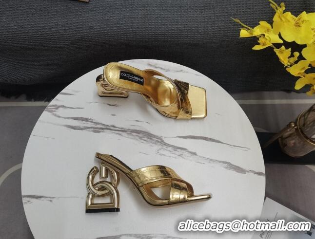 Most Popular Dolce&Gabbana DG Embossed Leather Slide Sandals 10.5cm Gold 090851