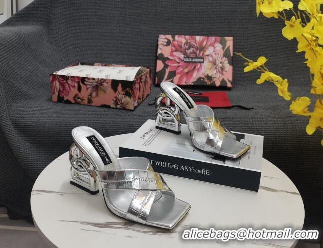 Unique Style Dolce&Gabbana DG Embossed Leather Slide Sandals 10.5cm Silver 090852