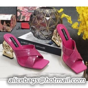 Durable Dolce&Gabbana DG Embossed Leather Slide Sandals 10.5cm Pink 090853