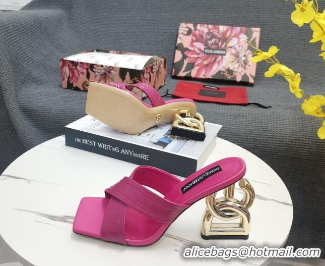 Durable Dolce&Gabbana DG Embossed Leather Slide Sandals 10.5cm Pink 090853