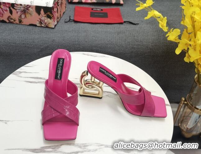 Durable Dolce&Gabbana DG Embossed Leather Slide Sandals 10.5cm Pink 090853