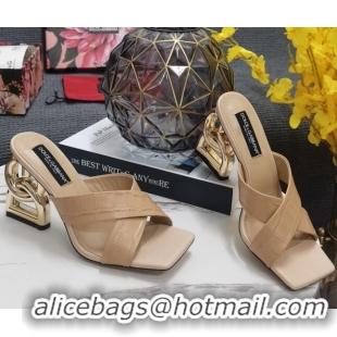 Low Price Dolce&Gabbana DG Embossed Leather Slide Sandals 10.5cm Beige 090854