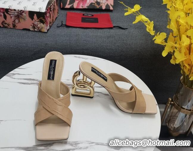 Low Price Dolce&Gabbana DG Embossed Leather Slide Sandals 10.5cm Beige 090854