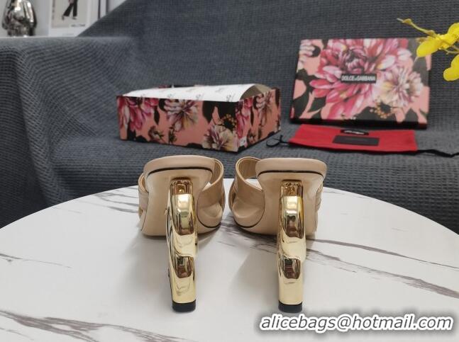 Low Price Dolce&Gabbana DG Embossed Leather Slide Sandals 10.5cm Beige 090854