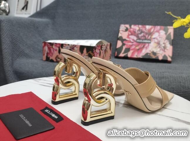 Low Price Dolce&Gabbana DG Embossed Leather Slide Sandals 10.5cm Beige 090854