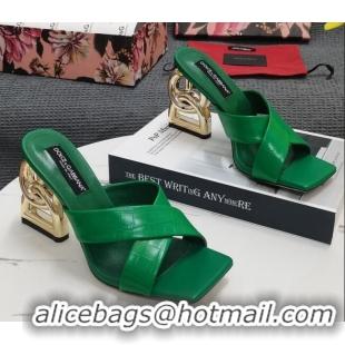 Best Product Dolce&Gabbana DG Embossed Leather Slide Sandals 10.5cm Green 090855