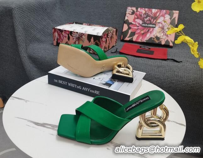 Best Product Dolce&Gabbana DG Embossed Leather Slide Sandals 10.5cm Green 090855