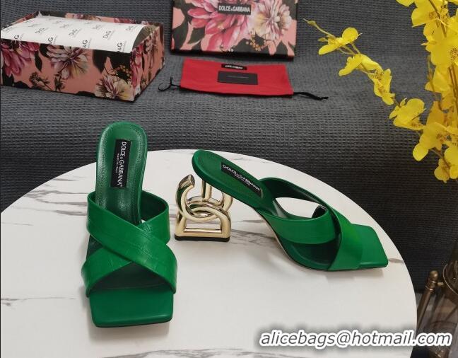 Best Product Dolce&Gabbana DG Embossed Leather Slide Sandals 10.5cm Green 090855