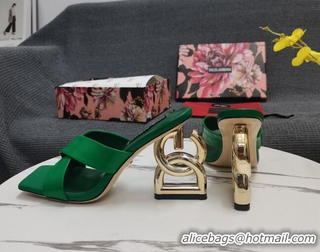 Best Product Dolce&Gabbana DG Embossed Leather Slide Sandals 10.5cm Green 090855